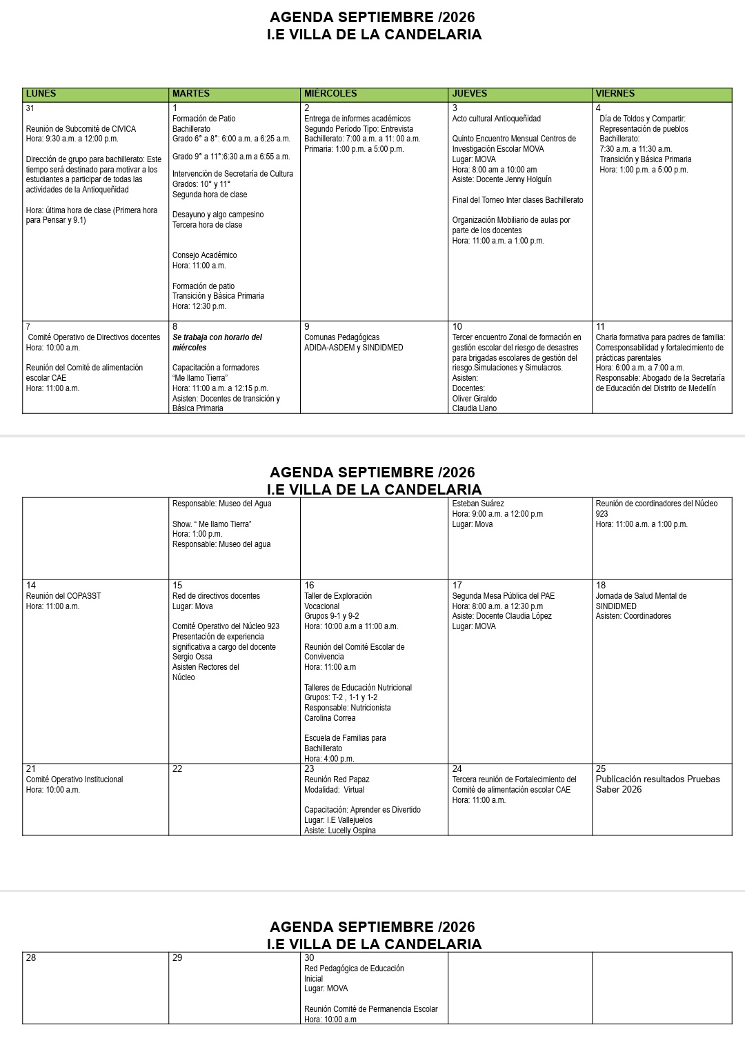Agenda Septiembre